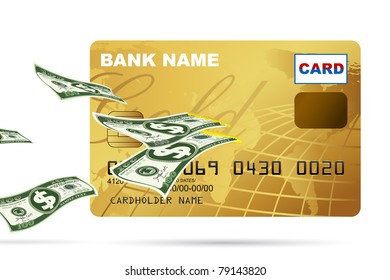 illustration of dollar coming out from credit card on white background