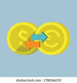 illustration of dollar and euro coin exchange transactions