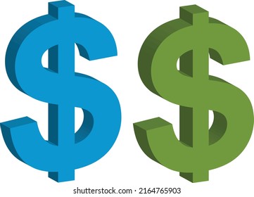 illustration of dollar sign green and blue. vector. on white background