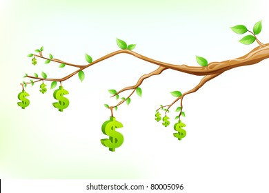 illustration of dollar symbol hanging from tree branch