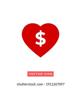 illustration of a dollar symbol inside a heart chat icon. vector symbol.