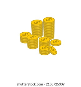 Illustration of Dollars coins stacking isolated on white background