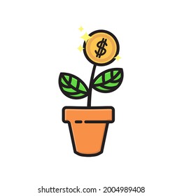 illustration of a dollar-shaped flowerpot. concept investment. design vector