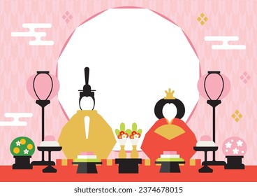 Illustration of Doll's festival. Hina ningyo (Japanese Hina dolls) is a special doll wearing a traditional Japanese costume for Doll's festival.