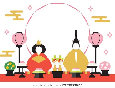 Illustration of Doll's festival. Hina-ningyo (Japanese Hina dolls) is a special doll wearing a traditional Japanese costume for Doll's festival.