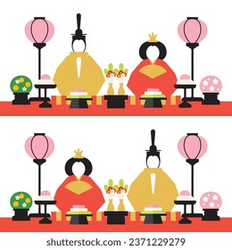 Illustration of Doll's festival. Hina-ningyo (Japanese Hina dolls) is a special doll wearing a traditional Japanese costume for Doll's festival.