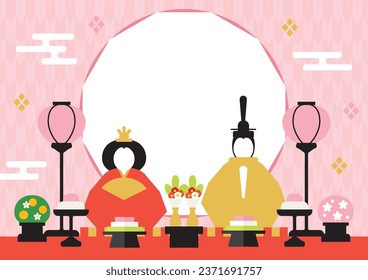 Illustration of Doll's festival. Hina-ningyo (Japanese Hina dolls) is a special doll wearing a traditional Japanese costume for Doll's festival.