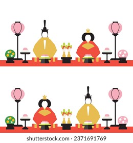 Illustration of Doll's festival. Hina-ningyo (Japanese Hina dolls) is a special doll wearing a traditional Japanese costume for Doll's festival.