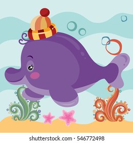 illustration of Dolphin in cartoon style