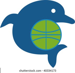 illustration of a dolphin jumping with globe isolated on white