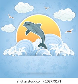 Illustration of a Dolphin in the water.