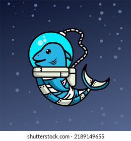 illustration of a dolphin wearing an astronaut suit to go to space