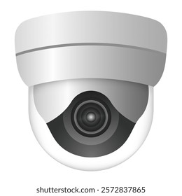 Illustration of a dome security camera with a lens and white casing isolated on a white background. Modern surveillance and safety concept