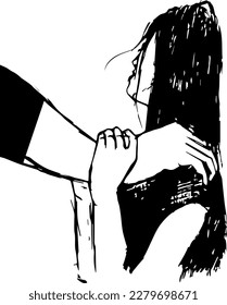illustration of domestic violence. This woman is suffering. the woman was beaten.