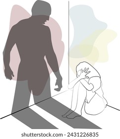 illustration of domestic violence. This woman is suffering. the woman was beaten.
