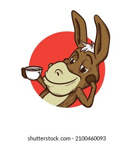 illustration of a donkey holding coffee. suitable for use as a logo