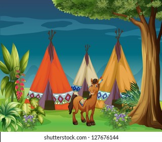 Illustration of a donkey in the woods