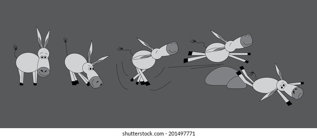 Illustration of donkey's jump over the stone