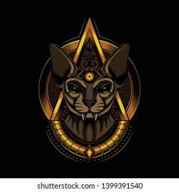 Illustration of Donskoy Cat Pharaoh Sphinx vector illustration design