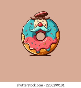 illustration of donut bakery store logo cartoon doughnut icon or label and cafe menu in vector flat color style