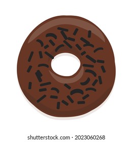  illustration of a donut in chocolate glaze with chocolate pastry topping isolated on a white background.
