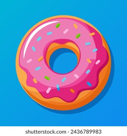 illustration of a donut on a blue background done in the style of vector graphics