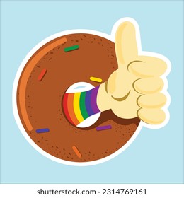 Illustration donut sticker with hand making lgbt positive