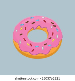 Illustration of a donut, strawberry cream flavored, and sprinkled with topping.