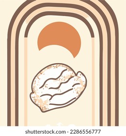 an illustration of a donut and a sun in the background
