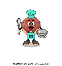 Illustration of donuts as a bakery chef , character design