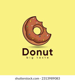 A Illustration Donuts Logo With A Bite Taken Out Of It. And Donuts  Icon Design With Donuts Template Elements With Spoon And Chopstick Vector Color Emblem.