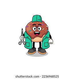 Illustration of donuts mascot as a surgeon , character design