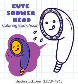 Illustration Doodle Art Coloring Children Book of Cute Shower Head