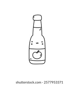 Illustration with a doodle bottle of apple cider. Element for print, postcard and poster. Vector illustration