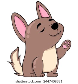 illustration of a doodle cartoon animal, a cute brown puppy showing a thumbs up to show he likes it