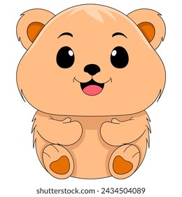 Illustration eines Doodle-Cartoon-Tier-Logo, orange pelziger Teddybär mit einem lächelnden Gesicht, kreative Zeichnung 