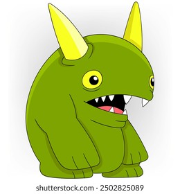 Ilustración de un personaje de doodle con una forma linda, un monstruo gordo corto con cuernos