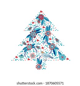 Illustration with doodle christmas tree.Vector illustration. Manual graphics. 