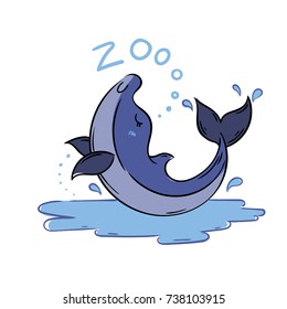 Illustration of doodle cute dolphin, hand drawn graphic. Vector cartoon