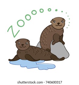 Illustration of doodle cute fur seals, hand drawn graphic. Vector cartoon