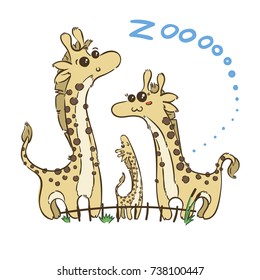 illustration of doodle cute giraffes, hand drawn graphic. Vector cartoon
