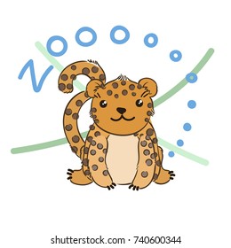 Illustration of doodle cute leopard, hand drawn graphic. Vector cartoon