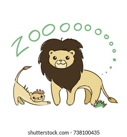 Illustration of doodle cute lions, hand drawn graphic. Vector cartoon