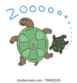 Illustration of doodle cute turtles, hand drawn graphic. Vector cartoon