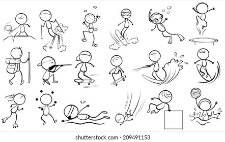 Illustration of the doodle design of people engaging in different sports on a white background