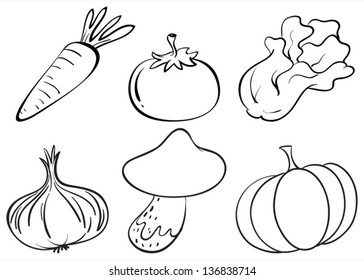 Illustration of the doodle designs of different vegetables on a white background