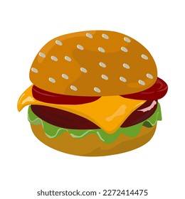 Illustration doodle food hamburger burger with tomato vegetables 