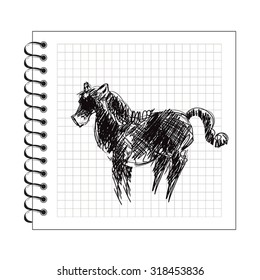 Illustration of doodle horse on notepad paper
