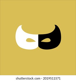 Illustration doodle icon of Carnival or theatre mask in two color black and white color. Vector doodle design clip art