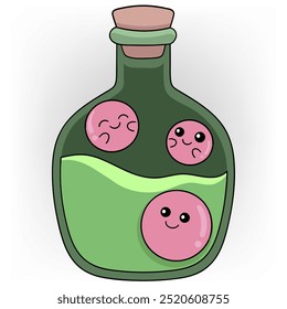 illustration of doodle image of health object, bottled drink with happiness giving energy